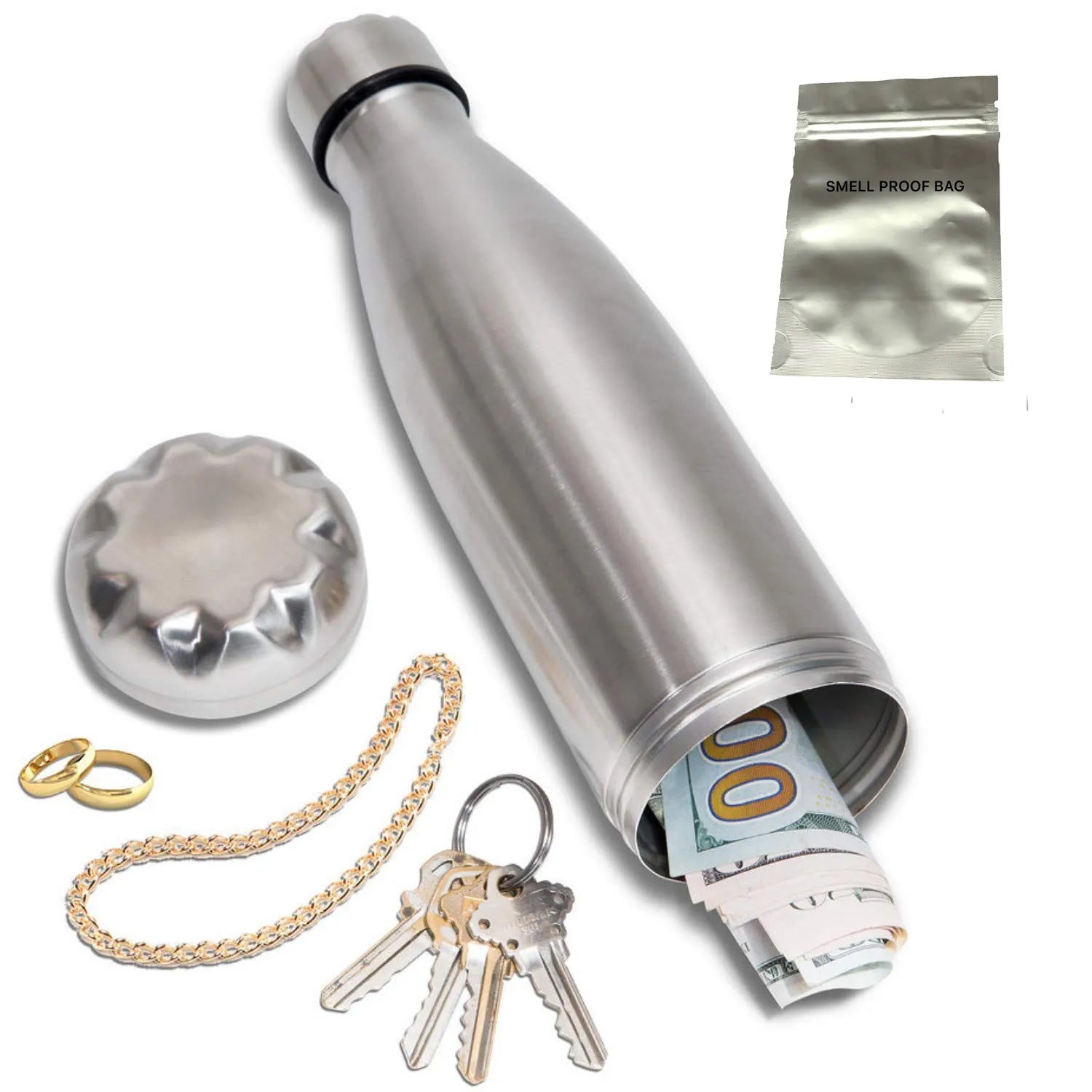 Diversion Water Bottle Can Stainless Steel Tumbler Safe With A Food Grade Smell Proof Bag Bottom Unscrews to Store Fresh Style