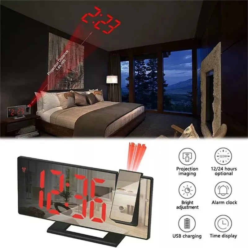 LED Digital Projection Alarm Clock Electronic Clock for Bedroom Projection on Ceiling Electronic Time Projector Bedside Clock Fresh Style