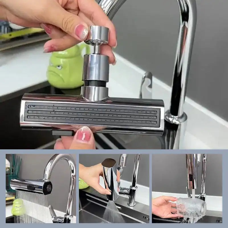 Waterfall Kitchen Faucet, Bathroom Sink Faucet, Steel Universal Swivel Faucet, Multi 3 in 1 360° Swivelling Function Faucet Fresh Style