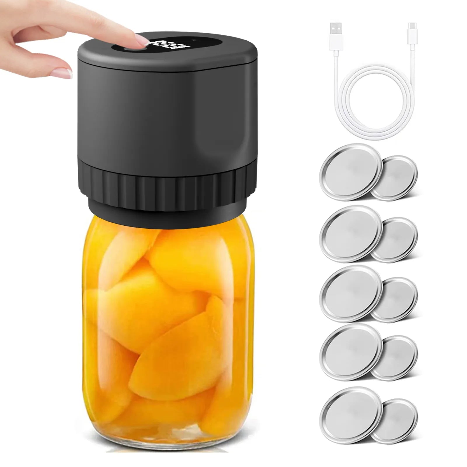 Electric Mason Jar Vacuum Sealer Kit Cordless Automatic Jar Sealer Food Storage Fermentation with Two Types of Mason Jar Lids Fresh Style