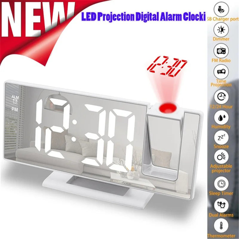 LED Digital Projection Alarm Clock Electronic Clock for Bedroom Projection on Ceiling Electronic Time Projector Bedside Clock Fresh Style