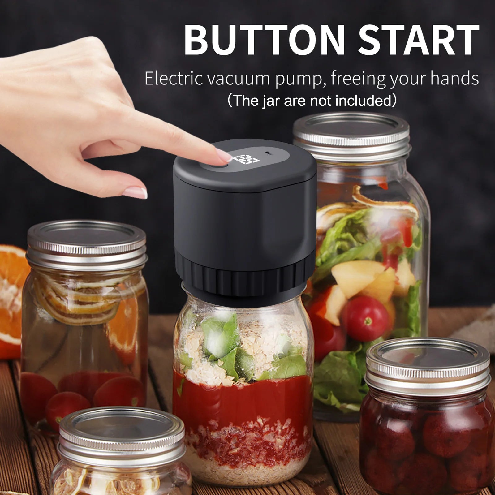 Electric Mason Jar Vacuum Sealer Kit Cordless Automatic Jar Sealer Food Storage Fermentation with Two Types of Mason Jar Lids Fresh Style